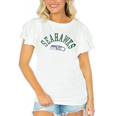 Women's Gameday Couture  White Seattle Seahawks Valkyrie Ruffle Sleeve Lightweight Top