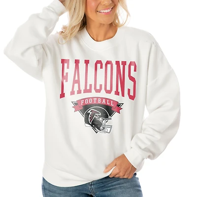 Women's Gameday Couture White Atlanta Falcons Oversized Yard Line Tri-Blend Pullover Sweatshirt