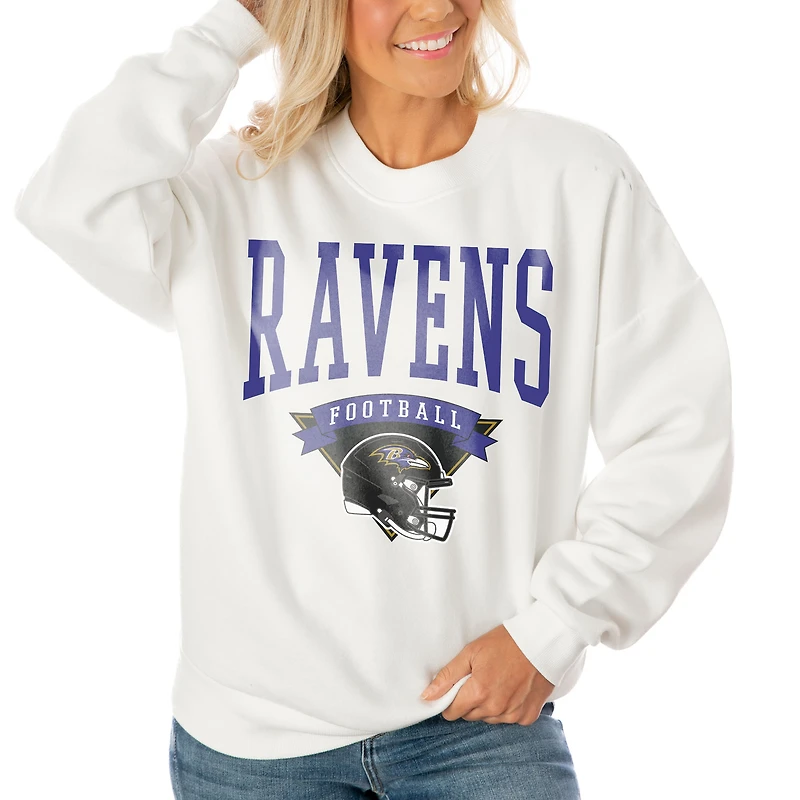 Women's Gameday Couture White Baltimore Ravens Oversized Yard Line Tri-Blend Pullover Sweatshirt