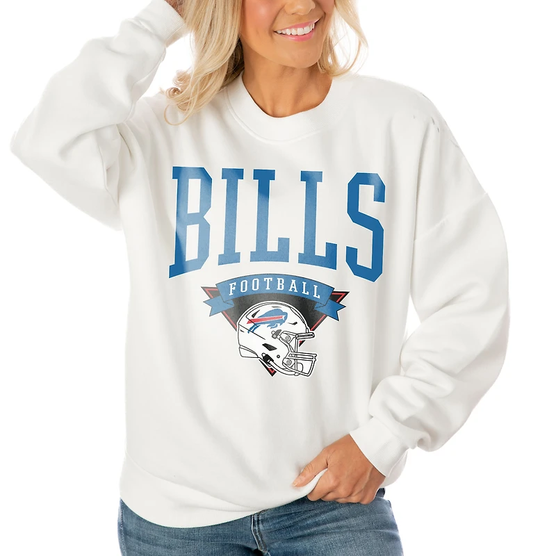 Women's Gameday Couture White Buffalo Bills Oversized Yard Line Tri-Blend Pullover Sweatshirt