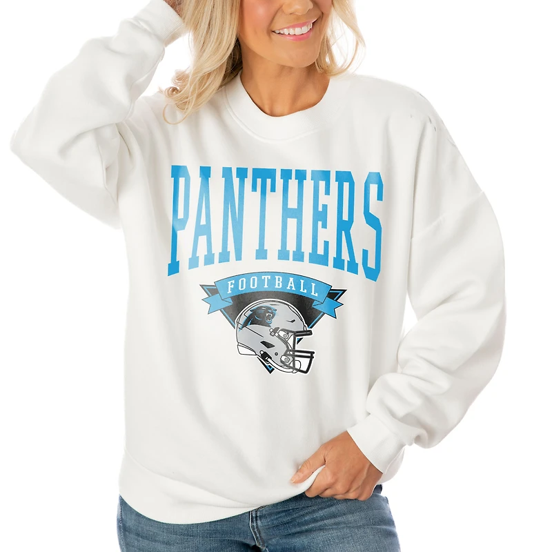 Women's Gameday Couture White Carolina Panthers Oversized Yard Line Tri-Blend Pullover Sweatshirt