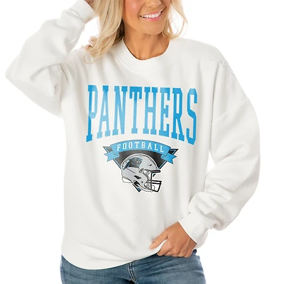 Women's Gameday Couture White Carolina Panthers Oversized Yard Line Tri-Blend Pullover Sweatshirt