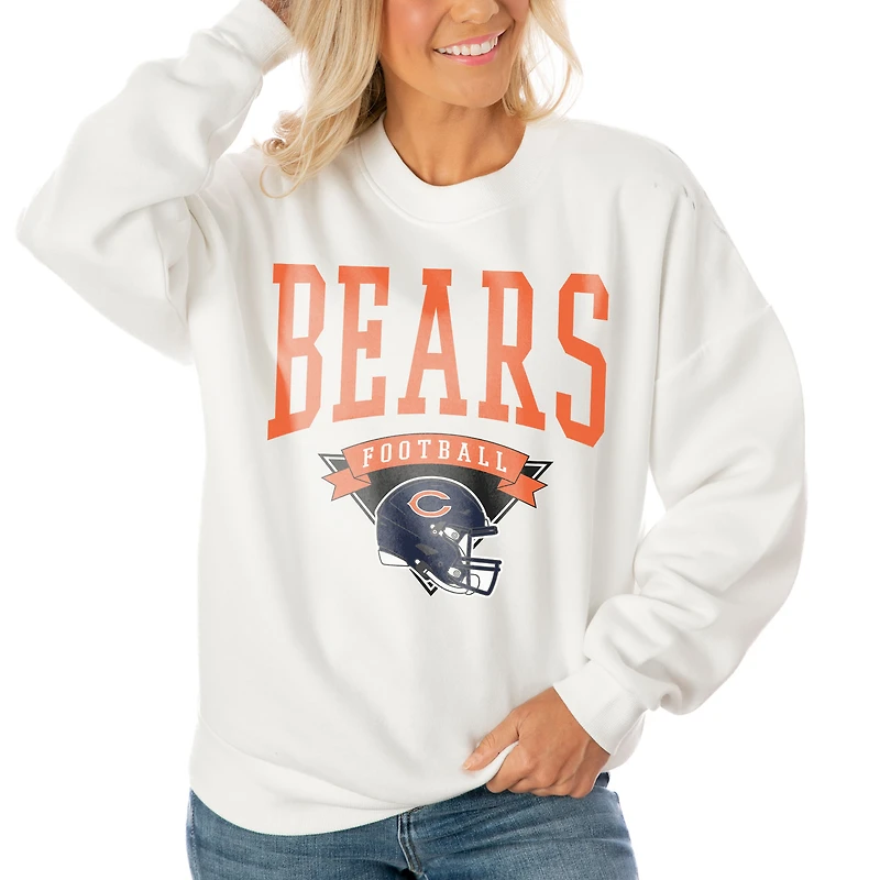 Women's Gameday Couture White Chicago Bears Oversized Yard Line Tri-Blend Pullover Sweatshirt