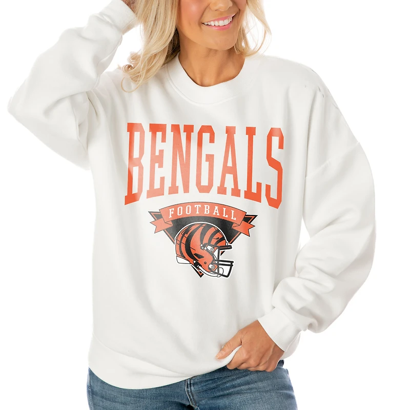 Women's Gameday Couture White Cincinnati Bengals Oversized Yard Line Tri-Blend Pullover Sweatshirt