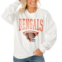 Women's Gameday Couture White Cincinnati Bengals Oversized Yard Line Tri-Blend Pullover Sweatshirt