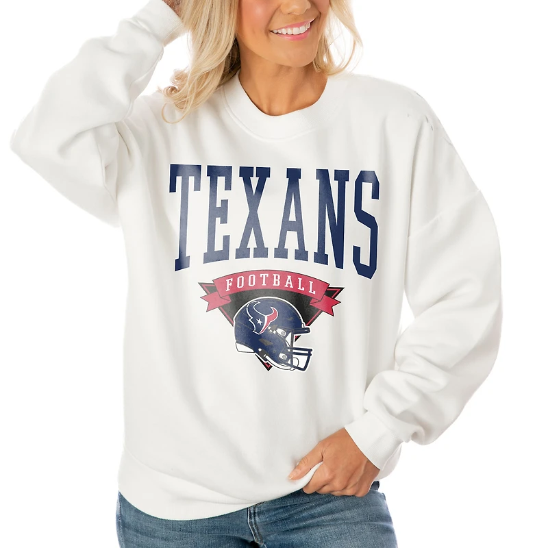Women's Gameday Couture White Houston Texans Oversized Yard Line Tri-Blend Pullover Sweatshirt