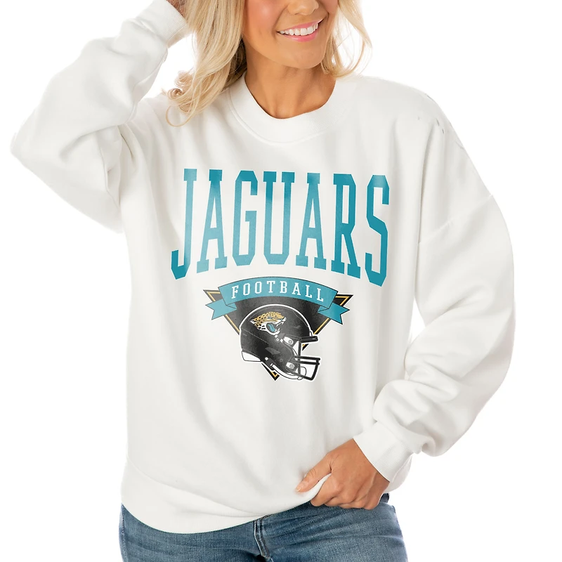 Women's Gameday Couture White Jacksonville Jaguars Oversized Yard Line Tri-Blend Pullover Sweatshirt