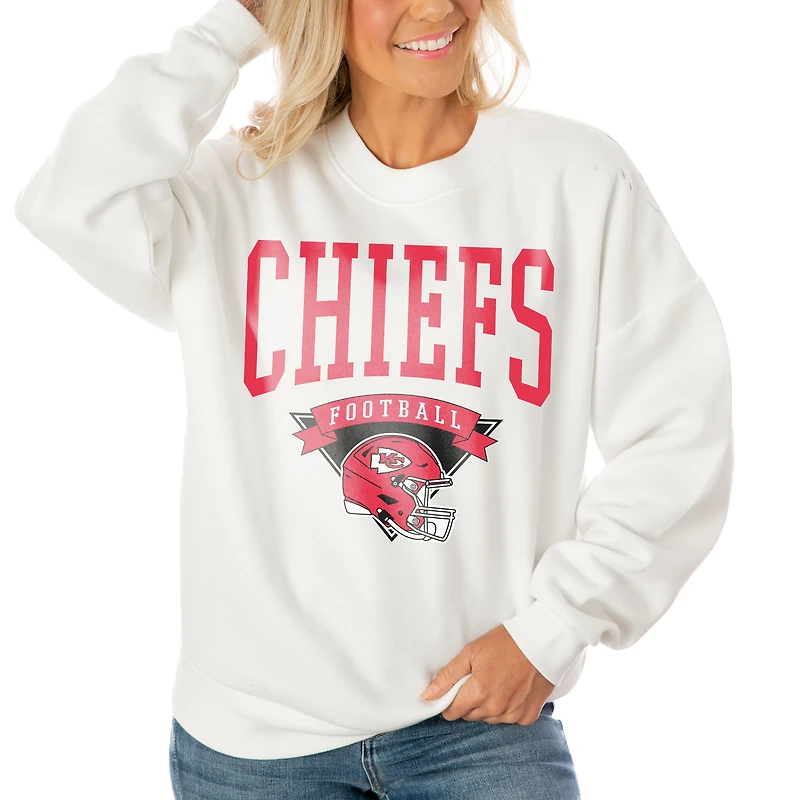 Women's Gameday Couture White Kansas City Chiefs Oversized Yard Line Tri-Blend Pullover Sweatshirt