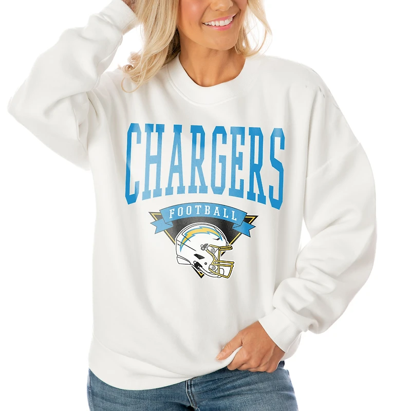 Women's Gameday Couture White Los Angeles Chargers Oversized Yard Line Tri-Blend Pullover Sweatshirt