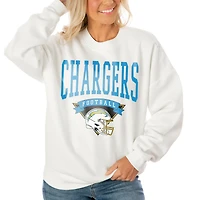 Women's Gameday Couture White Los Angeles Chargers Oversized Yard Line Tri-Blend Pullover Sweatshirt