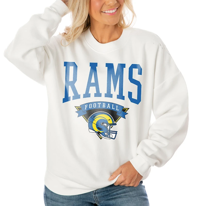 Women's Gameday Couture White Los Angeles Rams Oversized Yard Line Tri-Blend Pullover Sweatshirt