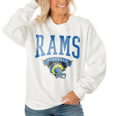 Women's Gameday Couture White Los Angeles Rams Oversized Yard Line Tri-Blend Pullover Sweatshirt