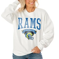 Women's Gameday Couture White Los Angeles Rams Oversized Yard Line Tri-Blend Pullover Sweatshirt