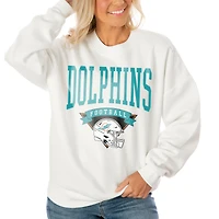 Women's Gameday Couture White Miami Dolphins Oversized Yard Line Tri-Blend Pullover Sweatshirt