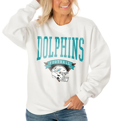 Women's Gameday Couture White Miami Dolphins Oversized Yard Line Tri-Blend Pullover Sweatshirt