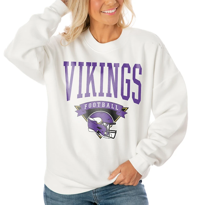 Women's Gameday Couture White Minnesota Vikings Oversized Yard Line Tri-Blend Pullover Sweatshirt