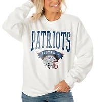 Women's Gameday Couture White New England Patriots Oversized Yard Line Tri-Blend Pullover Sweatshirt