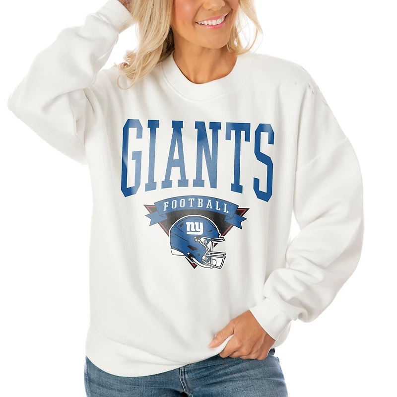 Women's Gameday Couture White New York Giants Oversized Yard Line Tri-Blend Pullover Sweatshirt