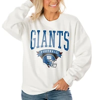 Women's Gameday Couture White New York Giants Oversized Yard Line Tri-Blend Pullover Sweatshirt