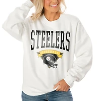 Women's Gameday Couture White Pittsburgh Steelers Oversized Yard Line Tri-Blend Pullover Sweatshirt