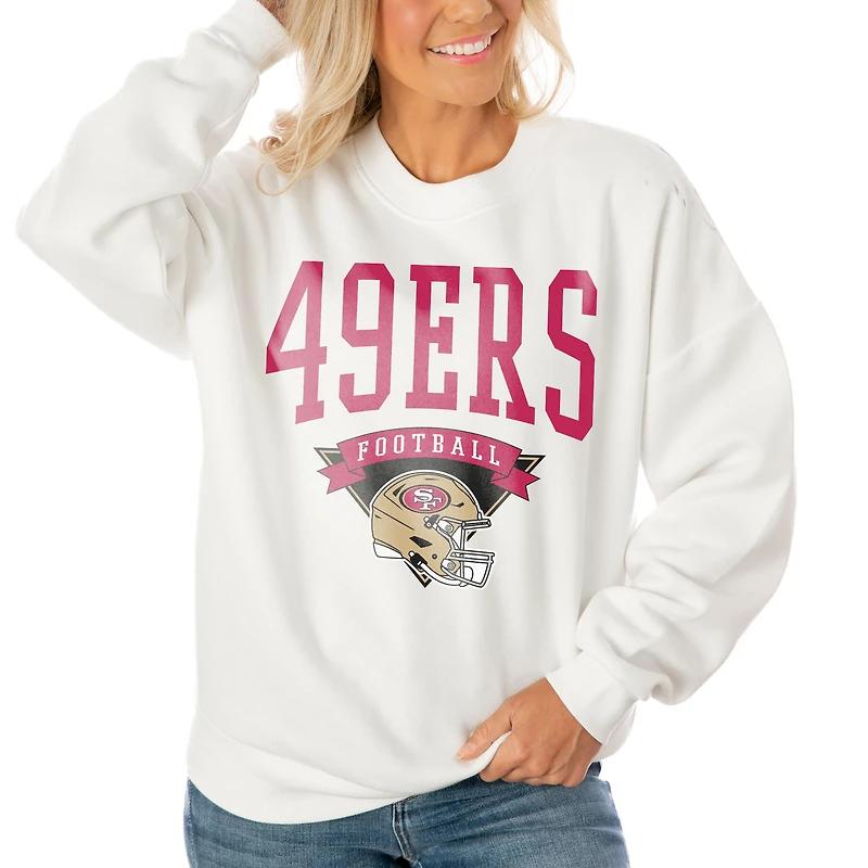 Women's Gameday Couture White San Francisco 49ers Oversized Yard Line Tri-Blend Pullover Sweatshirt