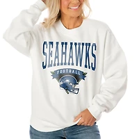 Women's Gameday Couture White Seattle Seahawks Oversized Yard Line Tri-Blend Pullover Sweatshirt