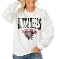 Women's Gameday Couture White Tampa Bay Buccaneers Oversized Yard Line Tri-Blend Pullover Sweatshirt
