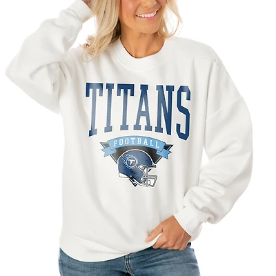 Women's Gameday Couture White Tennessee Titans Oversized Yard Line Tri-Blend Pullover Sweatshirt