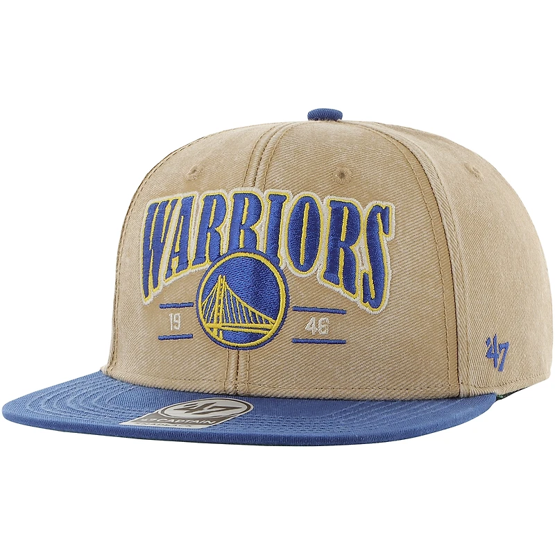 Men's '47 Khaki/Royal Golden State Warriors Chilmark Captain Snapback Hat