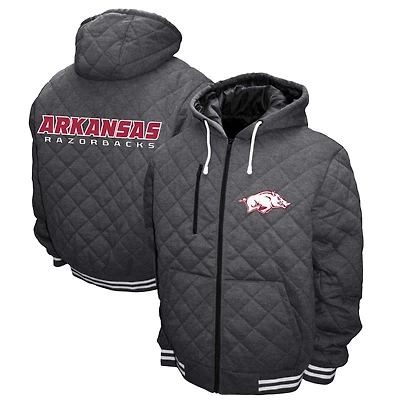 Men's Franchise Club Gray Arkansas Razorbacks Diamond Quilted Full-Zip Hoodie Jacket