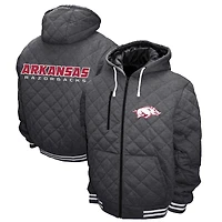 Men's Franchise Club Gray Arkansas Razorbacks Diamond Quilted Full-Zip Hoodie Jacket