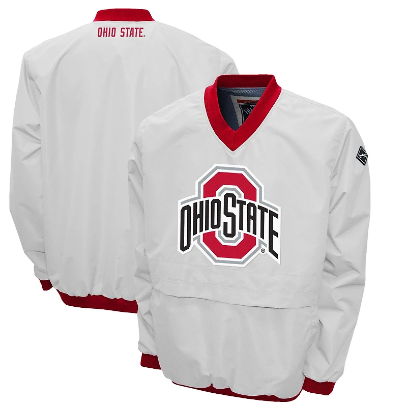 Men's Franchise Club White Ohio State Buckeyes Windshell Big Logo V-Neck Pullover Jacket