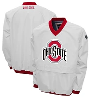 Men's Franchise Club White Ohio State Buckeyes Windshell Big Logo V-Neck Pullover Jacket