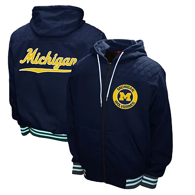 Men's Franchise Club Navy Michigan Wolverines Walk-On Full Zip Hoodie Jacket