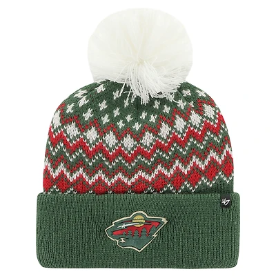 Women's '47 Green Minnesota Wild Elsa Cuffed Knit Hat with Pom