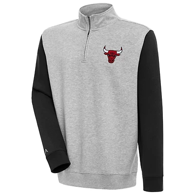 Men's Antigua  Heather Gray/Black Chicago Bulls Victory Colorblock Quarter-Zip Pullover Top