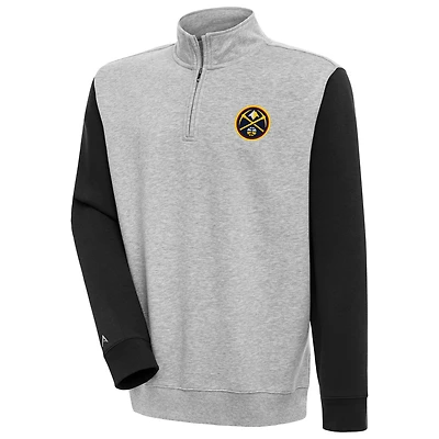 Men's Antigua  Heather Gray/Black Denver Nuggets Victory Colorblock Quarter-Zip Pullover Top