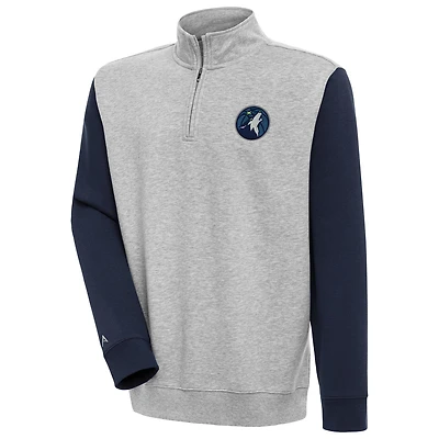 Men's Antigua  Heather Gray/Navy Minnesota Timberwolves Victory Colorblock Quarter-Zip Pullover Top