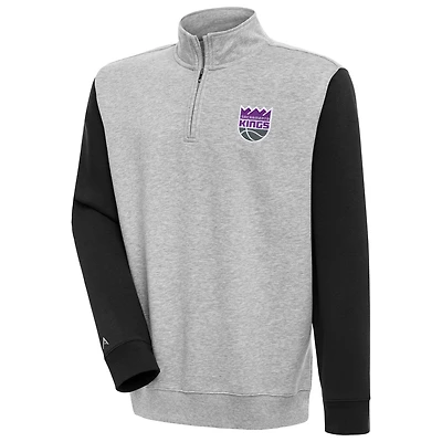 Men's Antigua  Heather Gray/Black Sacramento Kings Victory Colorblock Quarter-Zip Pullover Top