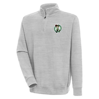 Men's Antigua  Heather Gray Boston Celtics Victory Quarter-Zip Pullover Top