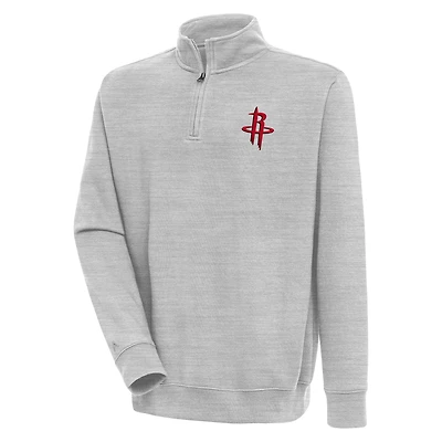 Men's Antigua  Heather Gray Houston Rockets Victory Quarter-Zip Pullover Top