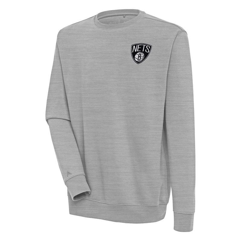 Men's Antigua  Heather Gray Brooklyn Nets Victory Pullover Sweatshirt