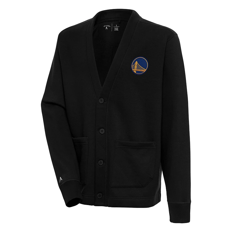 Men's Antigua  Black Golden State Warriors Victory Button-Up Cardigan