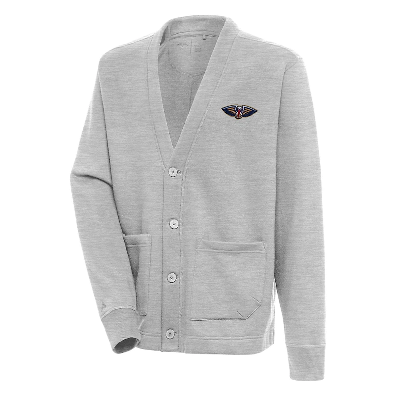 Men's Antigua  Heather Gray New Orleans Pelicans Victory Button-Up Cardigan