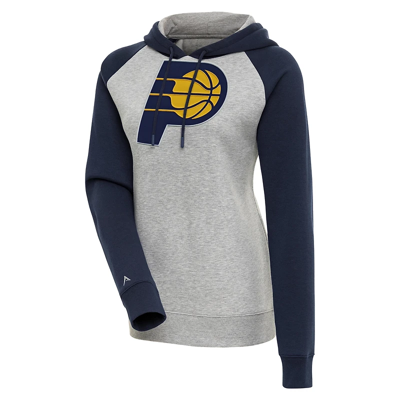 Women's Antigua  Heather Gray/Navy Indiana Pacers Victory Raglan Sleeve Pullover Hoodie
