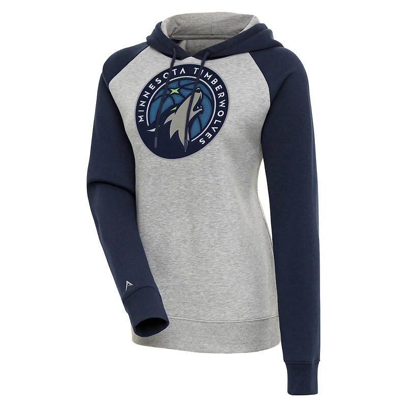 Women's Antigua  Heather Gray/Navy Minnesota Timberwolves Victory Raglan Sleeve Pullover Hoodie