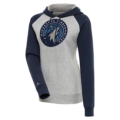 Women's Antigua  Heather Gray/Navy Minnesota Timberwolves Victory Raglan Sleeve Pullover Hoodie