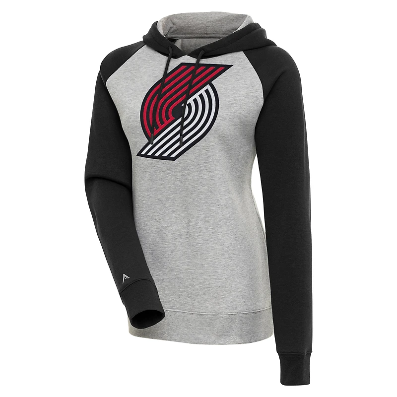 Women's Antigua  Heather Gray/Black Portland Trail Blazers Victory Raglan Sleeve Pullover Hoodie