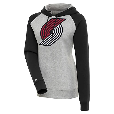 Women's Antigua  Heather Gray/Black Portland Trail Blazers Victory Raglan Sleeve Pullover Hoodie