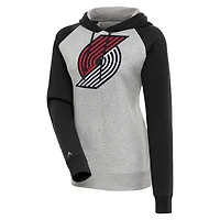Women's Antigua  Heather Gray/Black Portland Trail Blazers Victory Raglan Sleeve Pullover Hoodie
